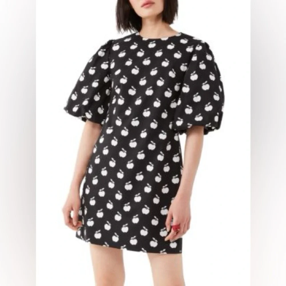 NEW Kate Spade Apple Toss Taxi Black‎ White Puff Sleeve Dress